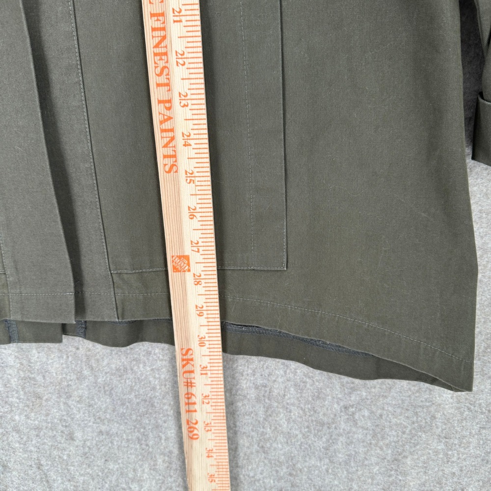 VITAMIN Utility Jacket Top Olive Green Button Front 3/4 Sleeve Asymmetric Size L - Picture 4 of 8